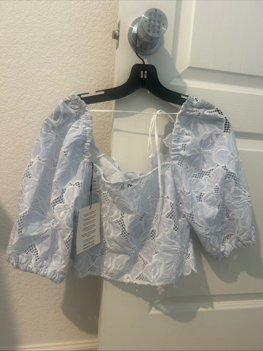 Sandro Roseraie Embroidered Floral Crop Top Lace Light Blue Ciel Size 2/M $345 - Picture 4 of 6